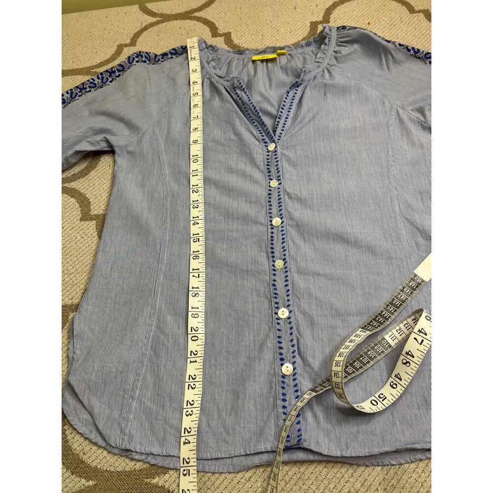 Roller Rabbit Womens Top Blue Striped V Neck Blouse Floral 3/4 Sleeve, Size XS - Picture 8 of 14